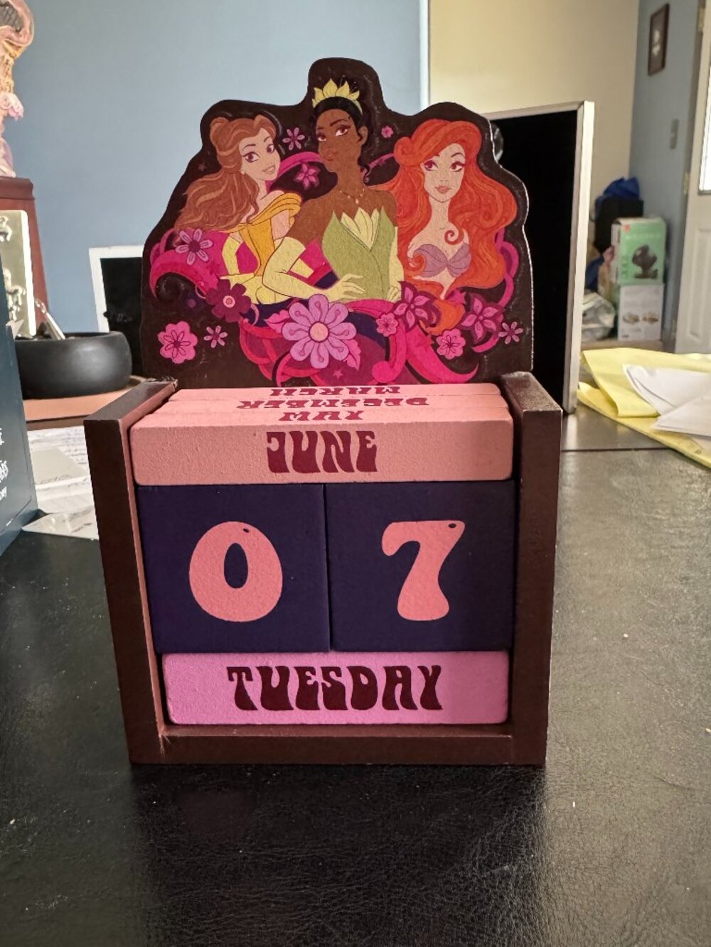Disney Princesses Perpetual Block Calendar Neon Style MDF Wood 2022 EUC